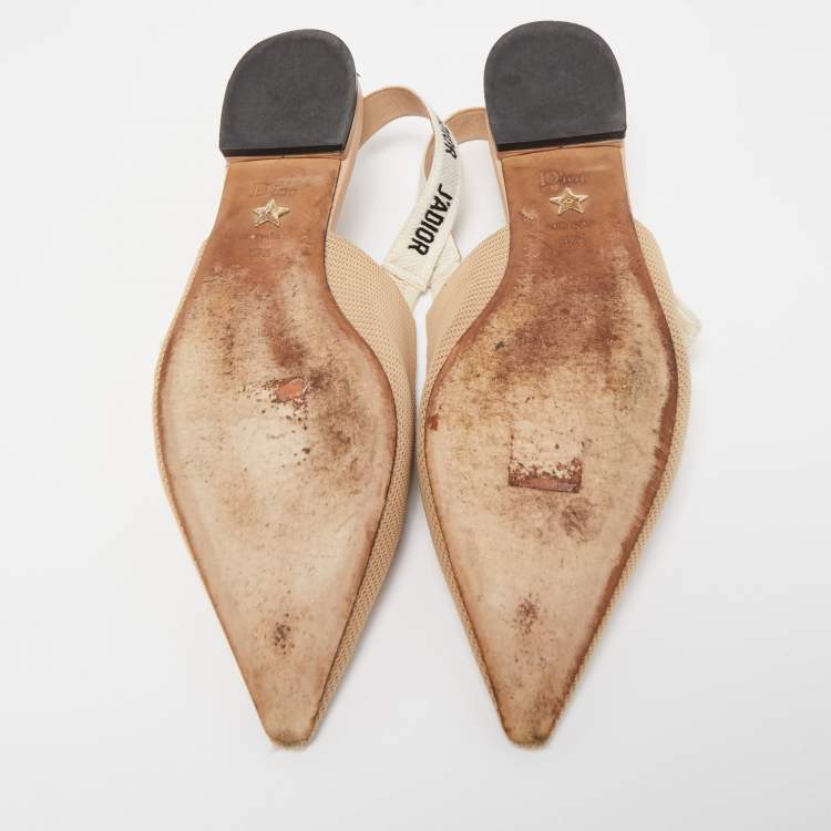 Pre Owned Dior Beige Technical Fabric J'adior Slingback Flats Size 37.5