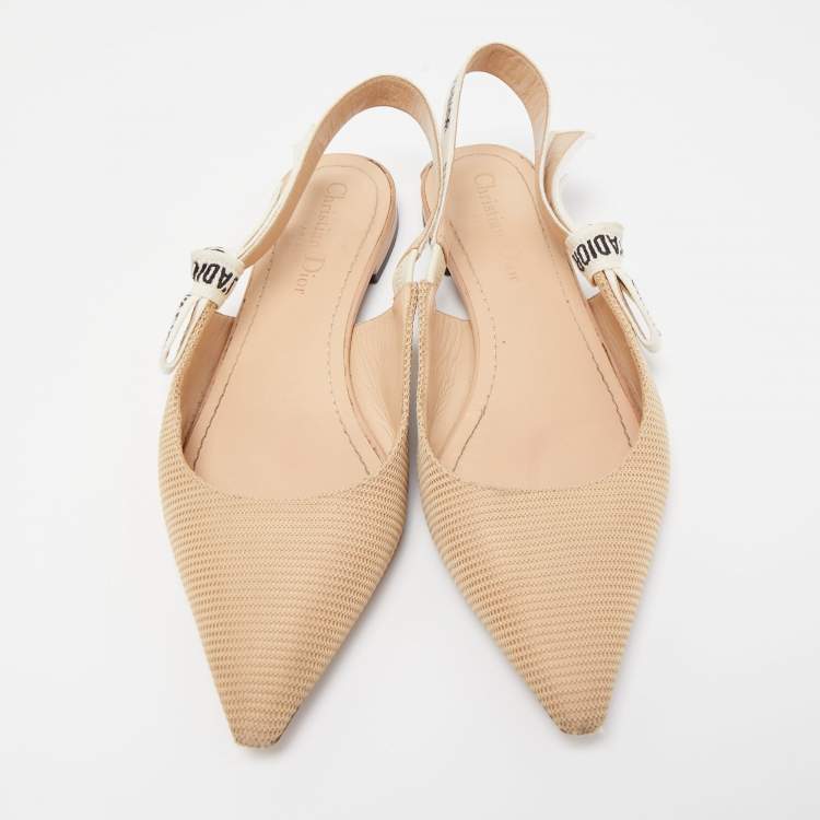 Pre Owned Dior Beige Technical Fabric J'adior Slingback Flats Size 37.5