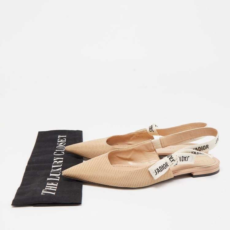 Pre Owned Dior Beige Technical Fabric J'adior Slingback Flats Size 37.5