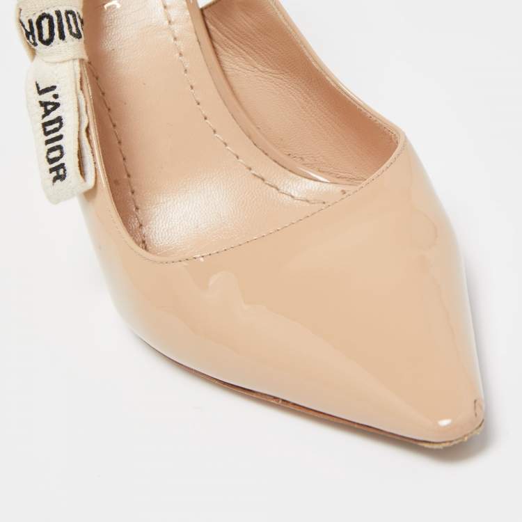 Pre Owned Dior Beige Patent J'adior  Slingback Pumps Size 37.5