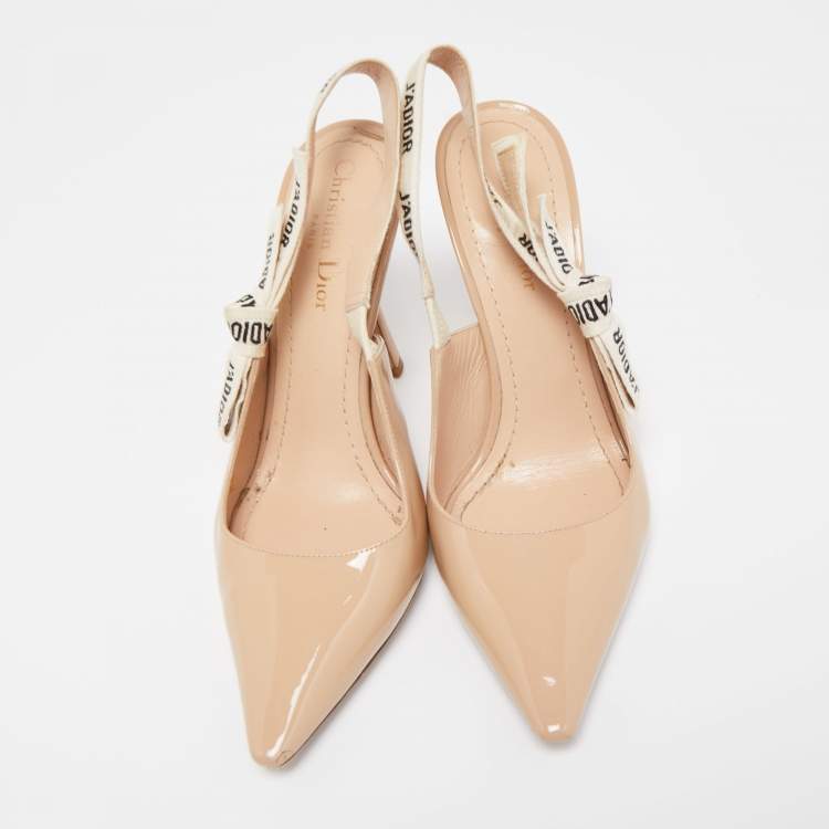 Pre Owned Dior Beige Patent J'adior  Slingback Pumps Size 37.5