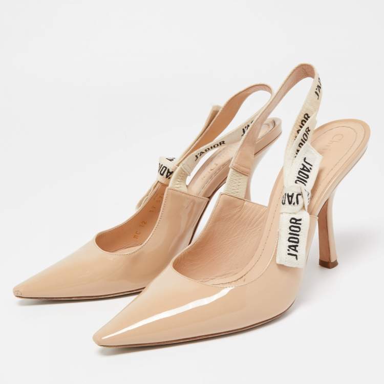 Pre Owned Dior Beige Patent J'adior  Slingback Pumps Size 37.5