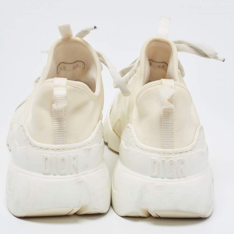 Pre Owned Dior White Leather and Fabric D-Connect Sneakers Size 38