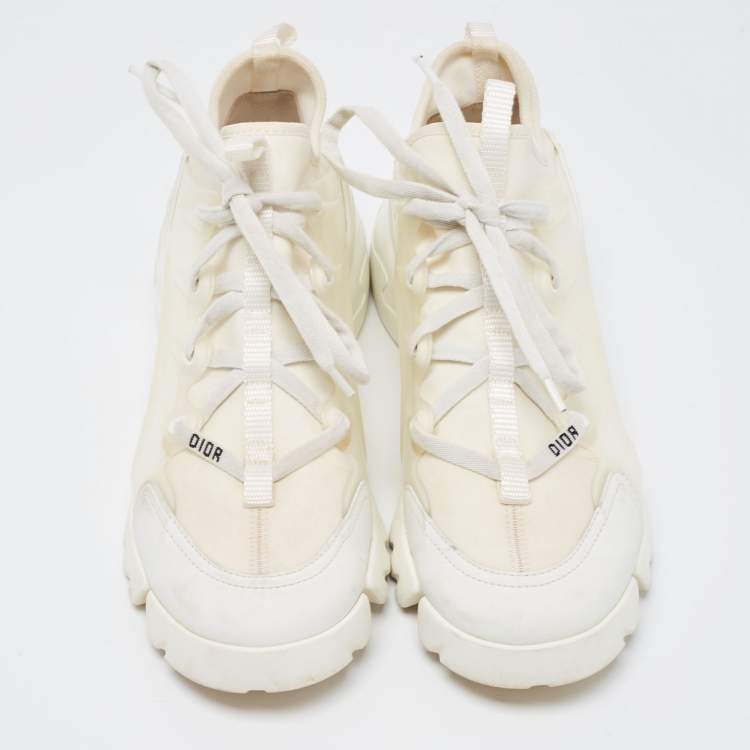 Pre Owned Dior White Leather and Fabric D-Connect Sneakers Size 38