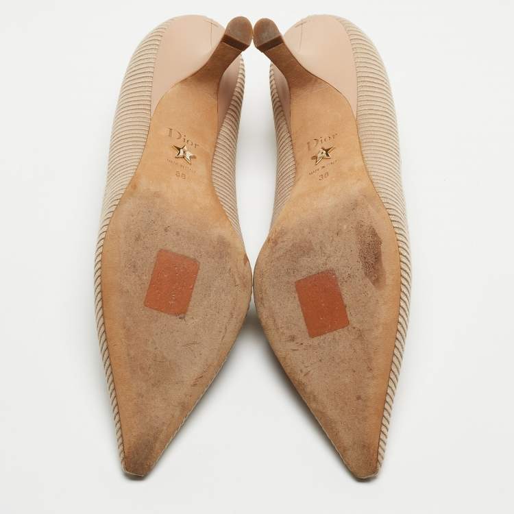 Pre Owned Dior Beige/Pink Canvas and Leather Jadior Pointed Toe Pumps Size 38
