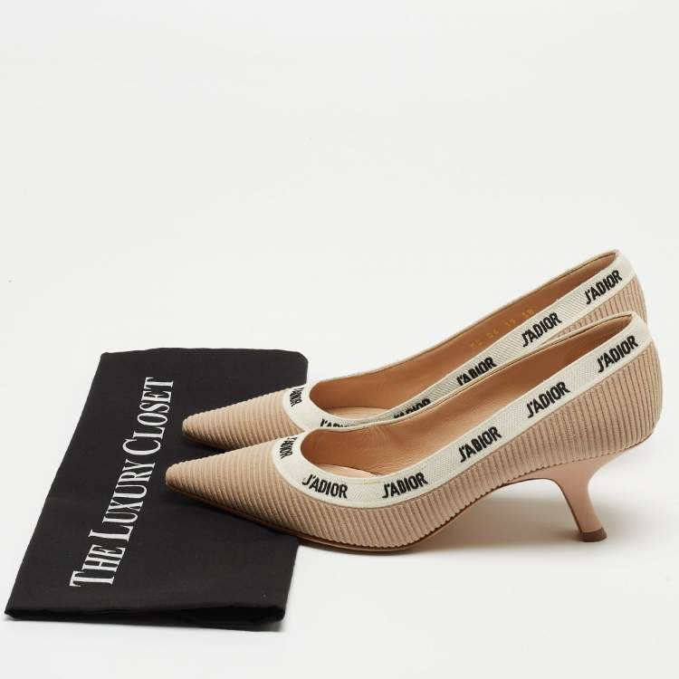 Pre Owned Dior Beige/Pink Canvas and Leather Jadior Pointed Toe Pumps Size 38