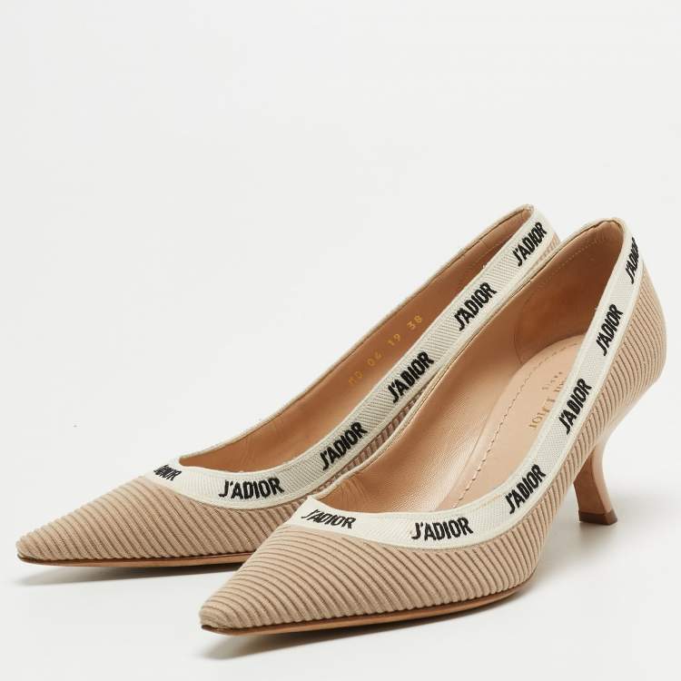 Pre Owned Dior Beige/Pink Canvas and Leather Jadior Pointed Toe Pumps Size 38