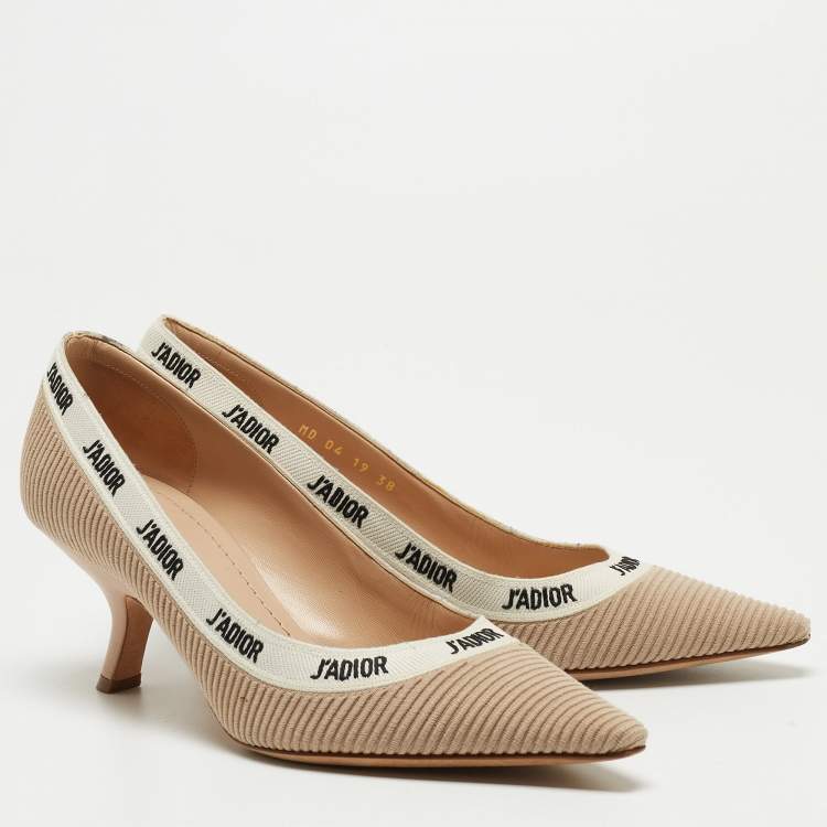 Pre Owned Dior Beige/Pink Canvas and Leather Jadior Pointed Toe Pumps Size 38
