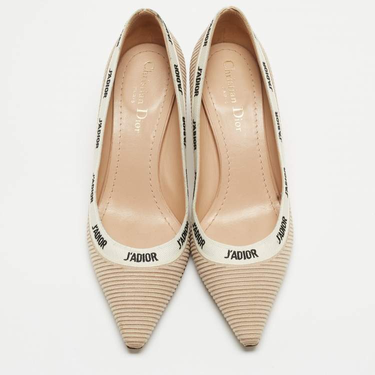 Pre Owned Dior Beige/Pink Canvas and Leather Jadior Pointed Toe Pumps Size 38