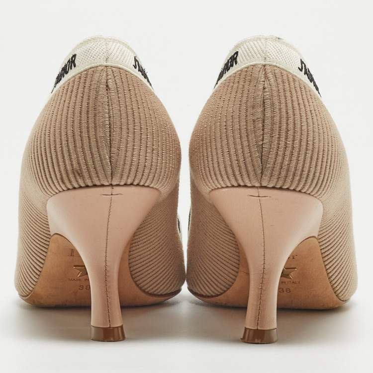 Pre Owned Dior Beige/Pink Canvas and Leather Jadior Pointed Toe Pumps Size 38