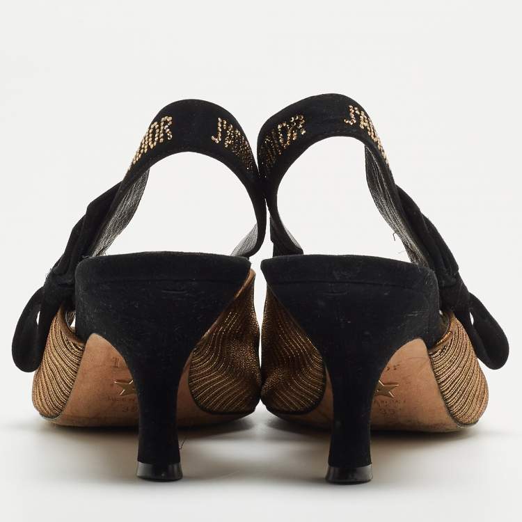 Pre Owned Dior Gold/Black Fabric J'adior Slingback Pumps Size 39