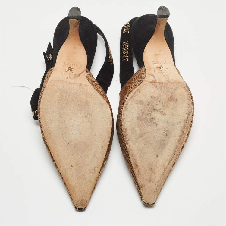 Pre Owned Dior Gold/Black Fabric J'adior Slingback Pumps Size 39