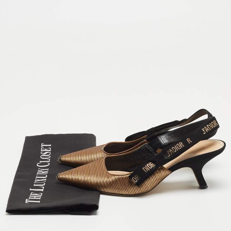 Pre Owned Dior Gold/Black Fabric J'adior Slingback Pumps Size 39