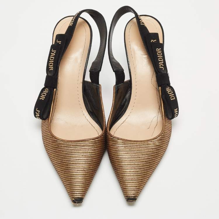 Pre Owned Dior Gold/Black Fabric J'adior Slingback Pumps Size 39