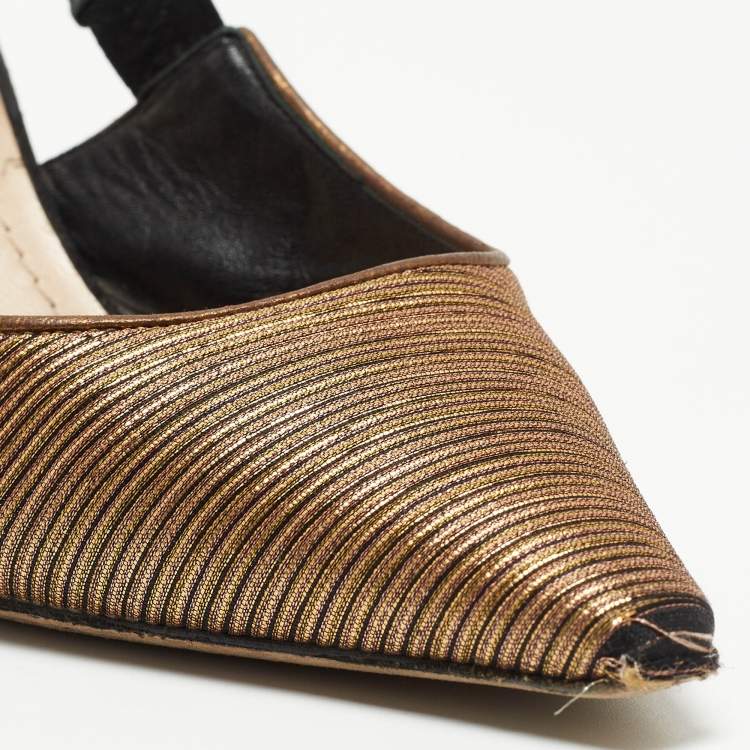 Pre Owned Dior Gold/Black Fabric J'adior Slingback Pumps Size 39