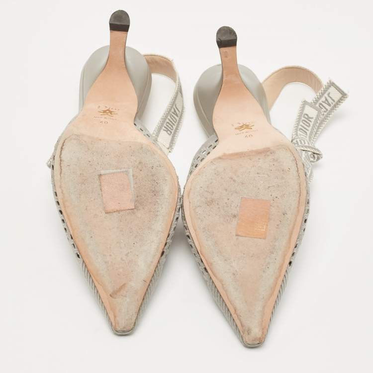 Pre Owned Dior Green Canvas Ribbon J'adior Slingback Pumps Size 40