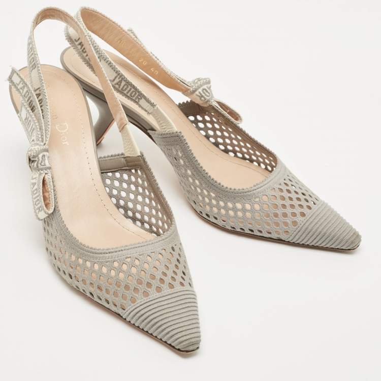 Pre Owned Dior Green Canvas Ribbon J'adior Slingback Pumps Size 40