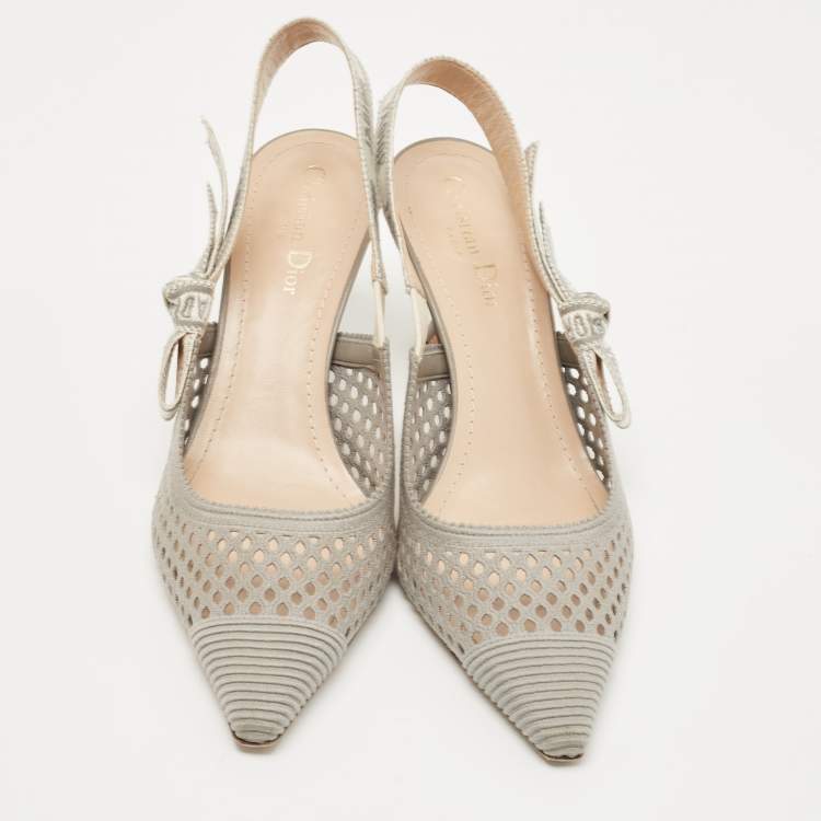 Pre Owned Dior Green Canvas Ribbon J'adior Slingback Pumps Size 40