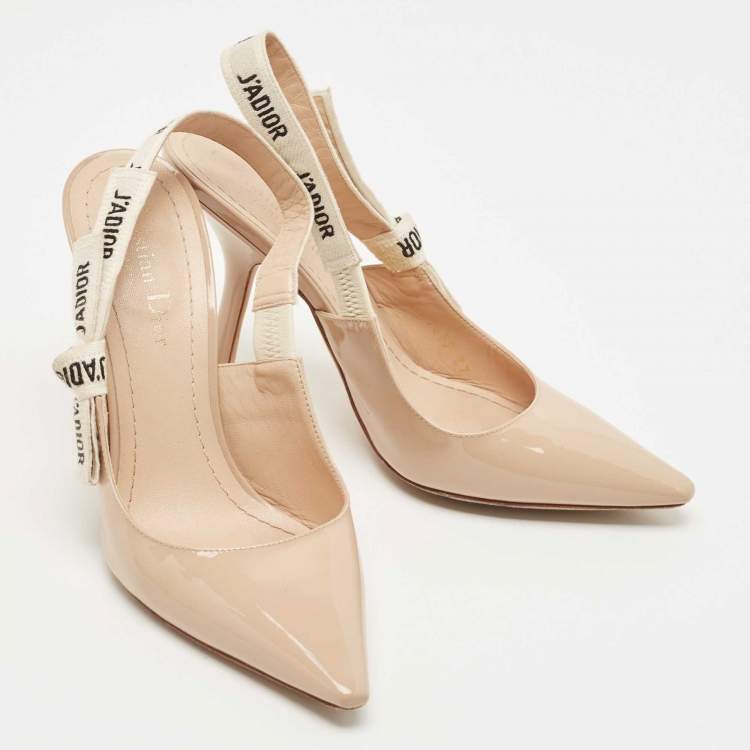 Pre Owned Dior Beige Patent Leather J'adior Slingback Pumps Size 37