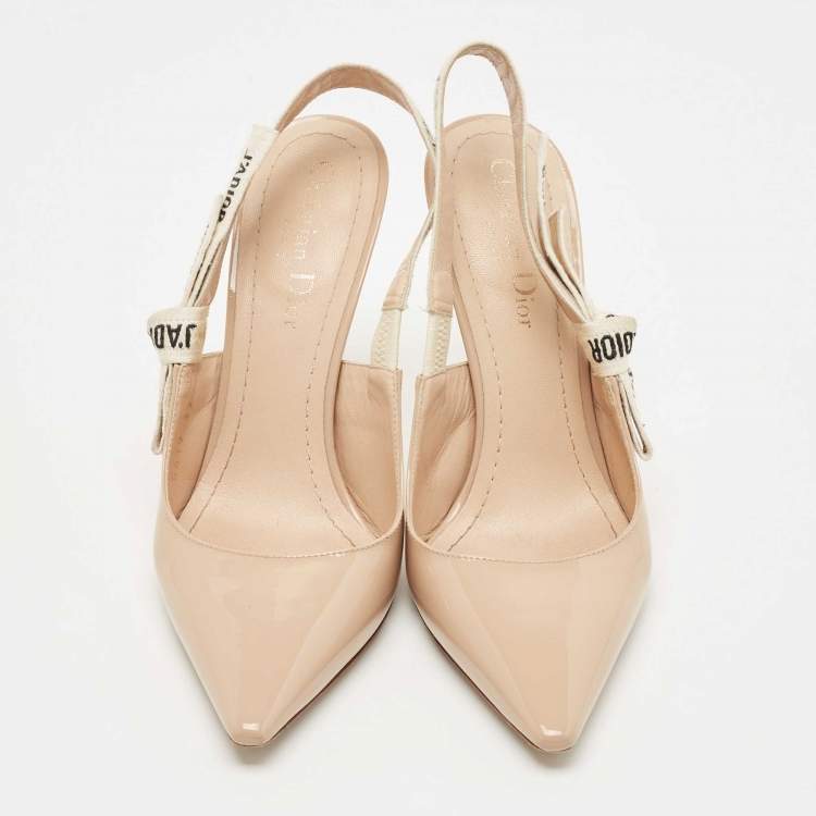 Pre Owned Dior Beige Patent Leather J'adior Slingback Pumps Size 37