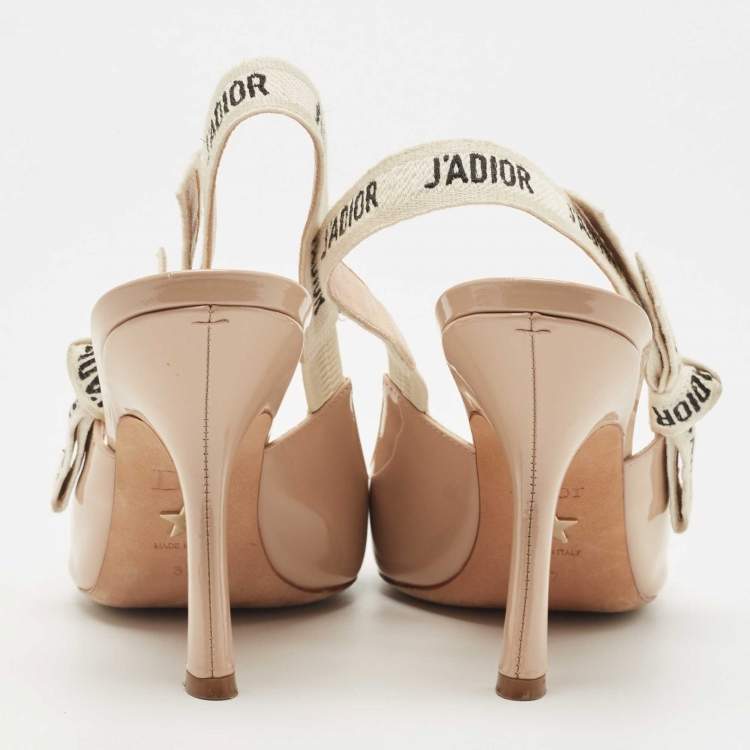 Pre Owned Dior Beige Patent Leather J'adior Slingback Pumps Size 37