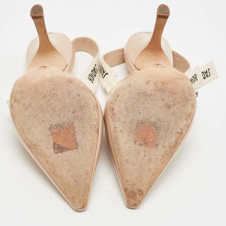 Pre Owned Dior Beige Patent Leather J'adior Slingback Pumps Size 37