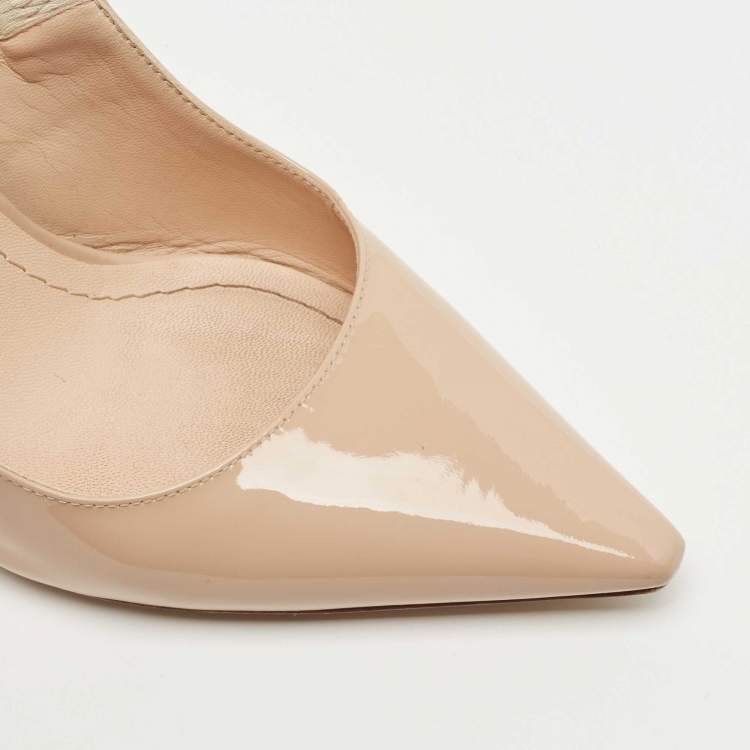 Pre Owned Dior Beige Patent Leather J'adior Slingback Pumps Size 37