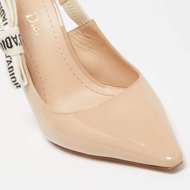 Pre Owned Dior Beige Patent J'adior Slingback Pumps Size 36.5