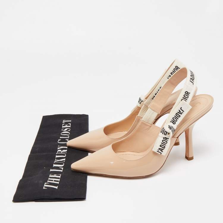 Pre Owned Dior Beige Patent J'adior Slingback Pumps Size 36.5