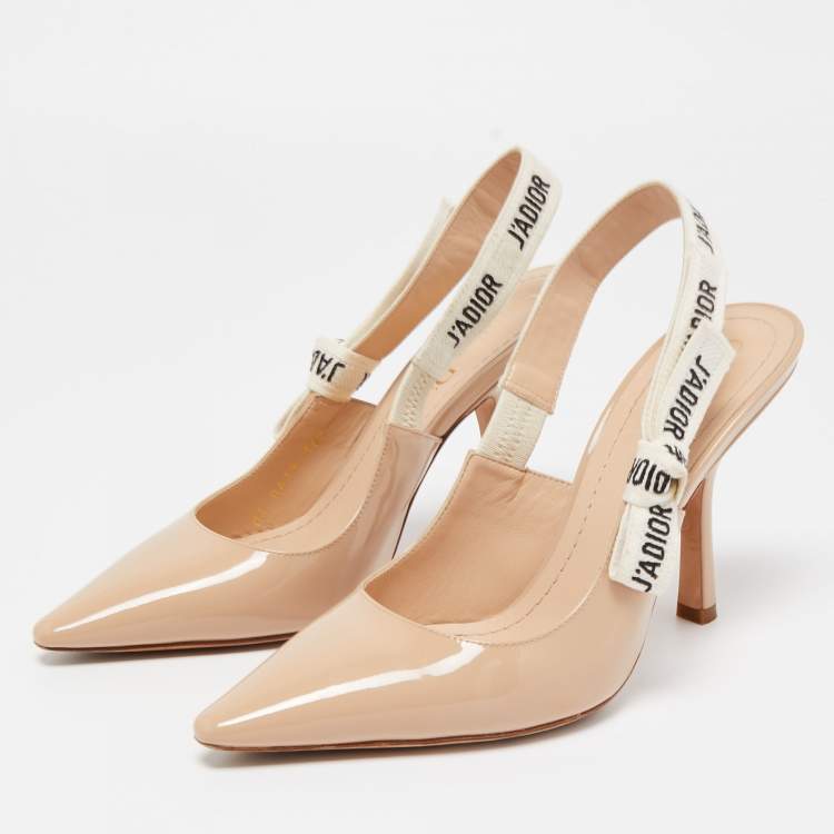Pre Owned Dior Beige Patent J'adior Slingback Pumps Size 36.5