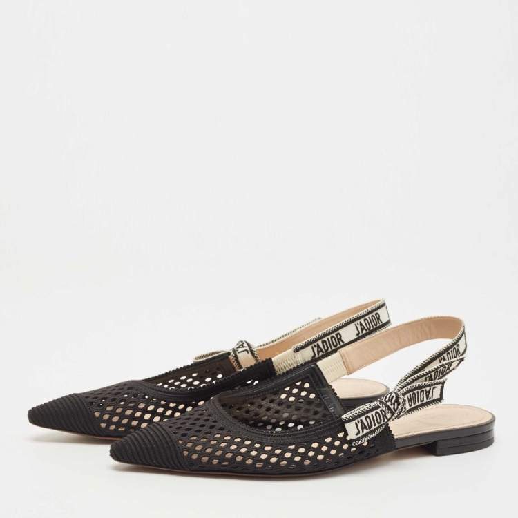Pre Owned Dior Black Lace J'adior Slingback Flats Size 40