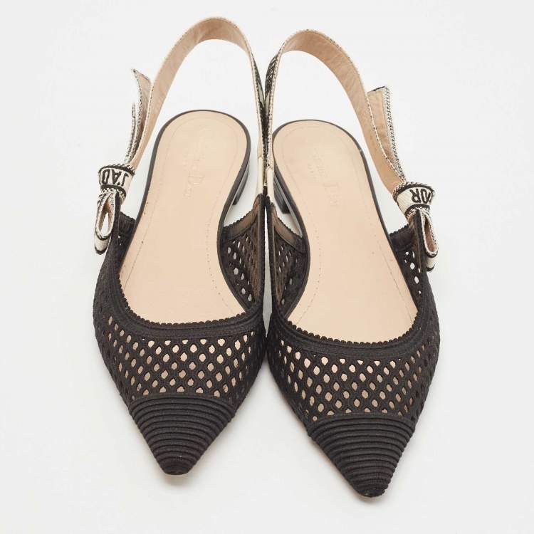 Pre Owned Dior Black Lace J'adior Slingback Flats Size 40