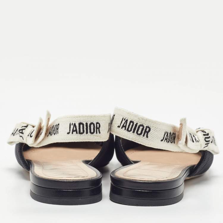 Pre Owned Dior Black Technical Fabric J'adior Slingback Flats Mules Size 38
