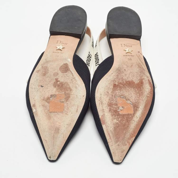 Pre Owned Dior Black Technical Fabric J'adior Slingback Flats Mules Size 38