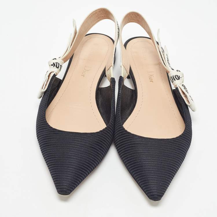 Pre Owned Dior Black Technical Fabric J'adior Slingback Flats Mules Size 38