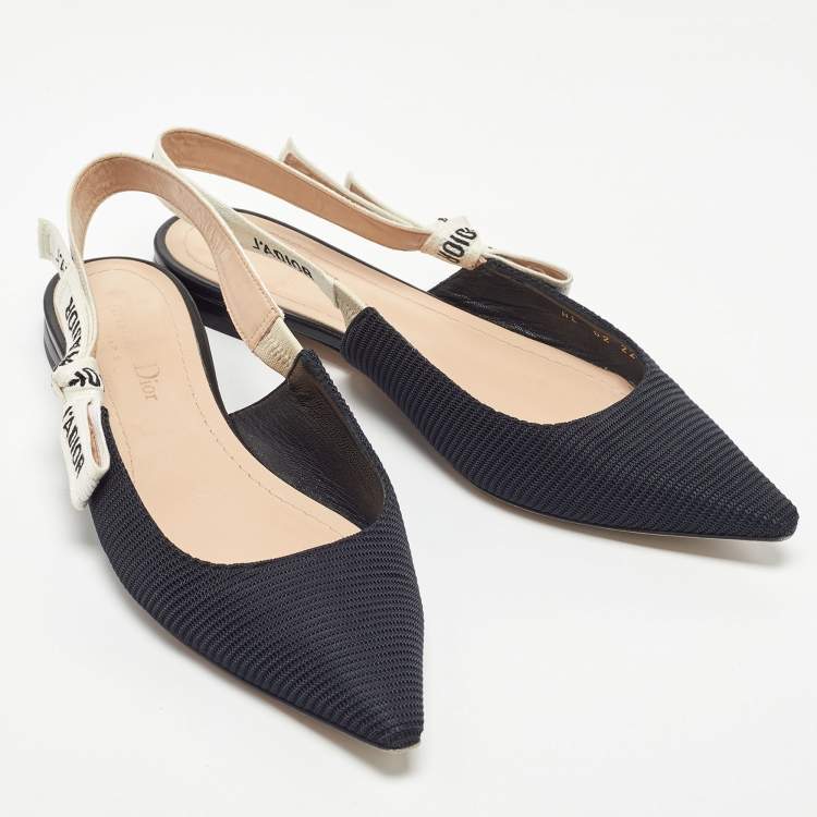 Pre Owned Dior Black Technical Fabric J'adior Slingback Flats Mules Size 38