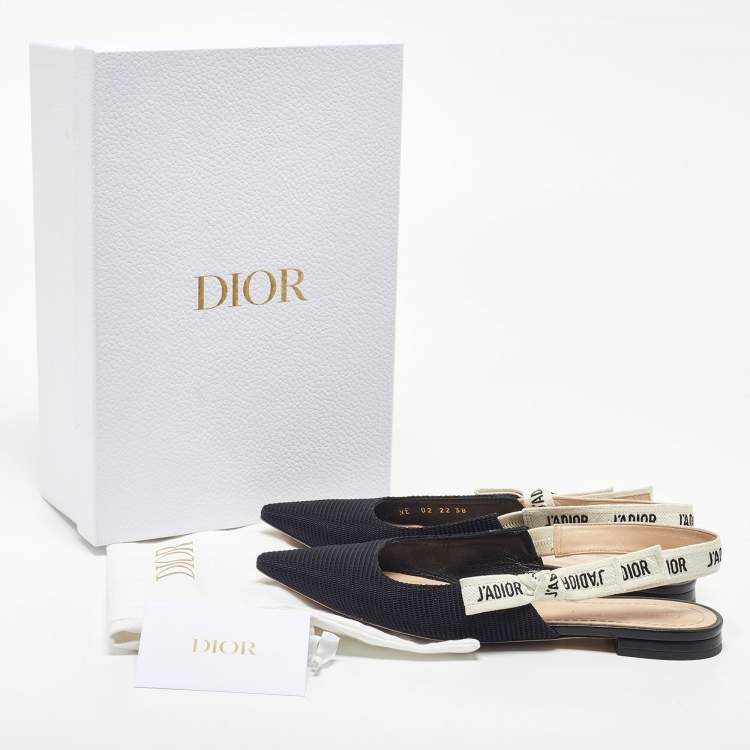 Pre Owned Dior Black Technical Fabric J'adior Slingback Flats Mules Size 38