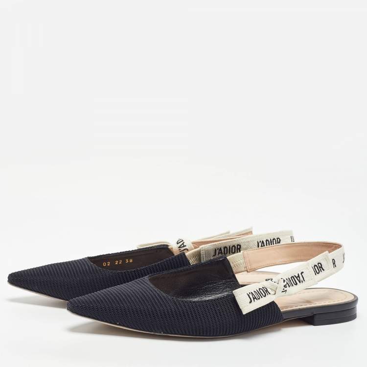 Pre Owned Dior Black Technical Fabric J'adior Slingback Flats Mules Size 38