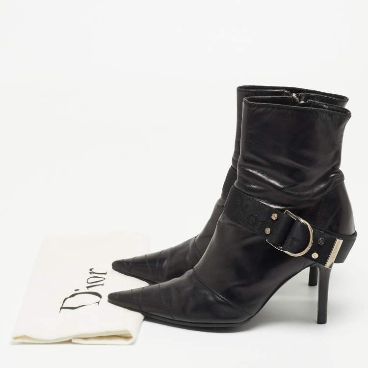 Pre Owned Dior Black Leather Pointed Toe Ankle Boots Size 36