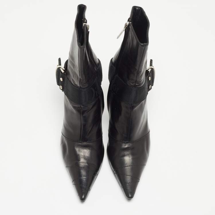 Pre Owned Dior Black Leather Pointed Toe Ankle Boots Size 36