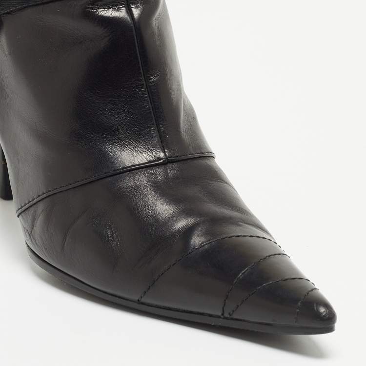 Pre Owned Dior Black Leather Pointed Toe Ankle Boots Size 36