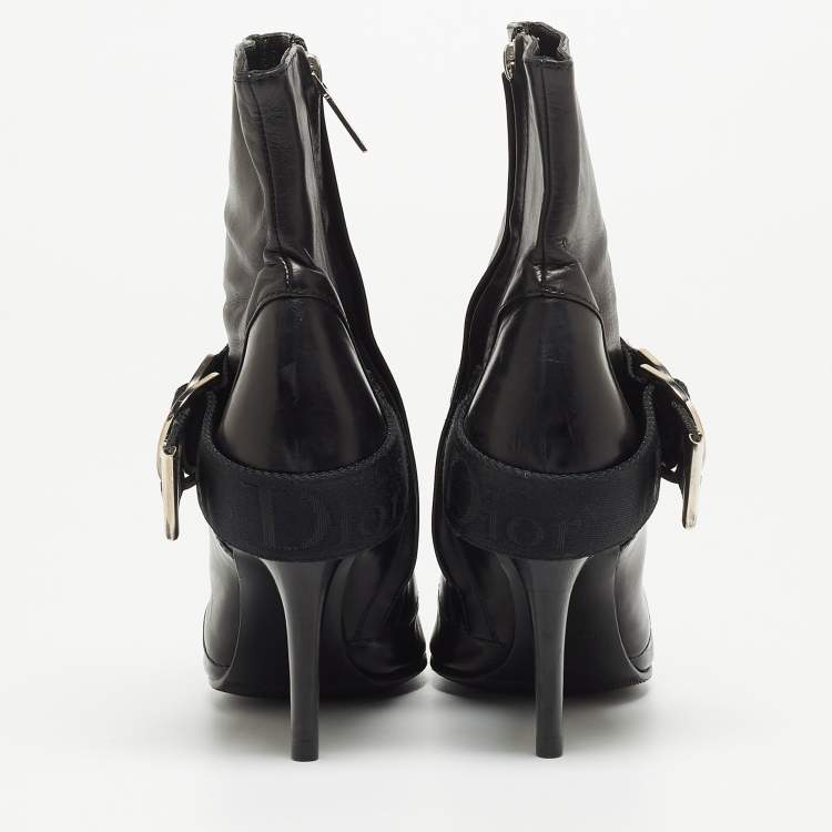 Pre Owned Dior Black Leather Pointed Toe Ankle Boots Size 36