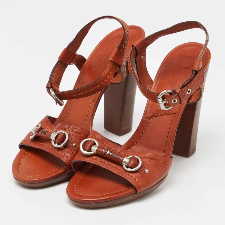Pre Owned Dior Dark Orange Leather Ankle Strap Sandals Size 40 