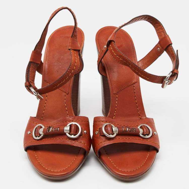 Pre Owned Dior Dark Orange Leather Ankle Strap Sandals Size 40 