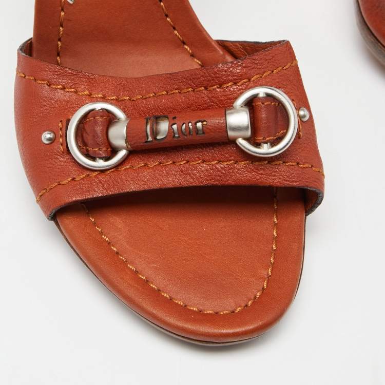 Pre Owned Dior Dark Orange Leather Ankle Strap Sandals Size 40 