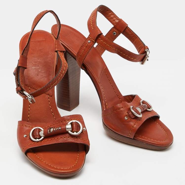 Pre Owned Dior Dark Orange Leather Ankle Strap Sandals Size 40 