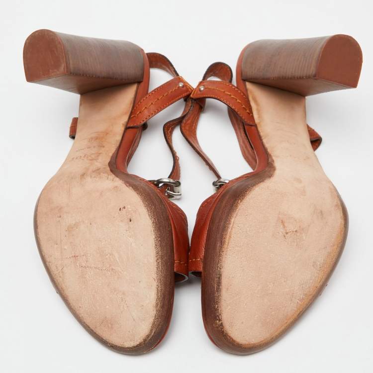 Pre Owned Dior Dark Orange Leather Ankle Strap Sandals Size 40 
