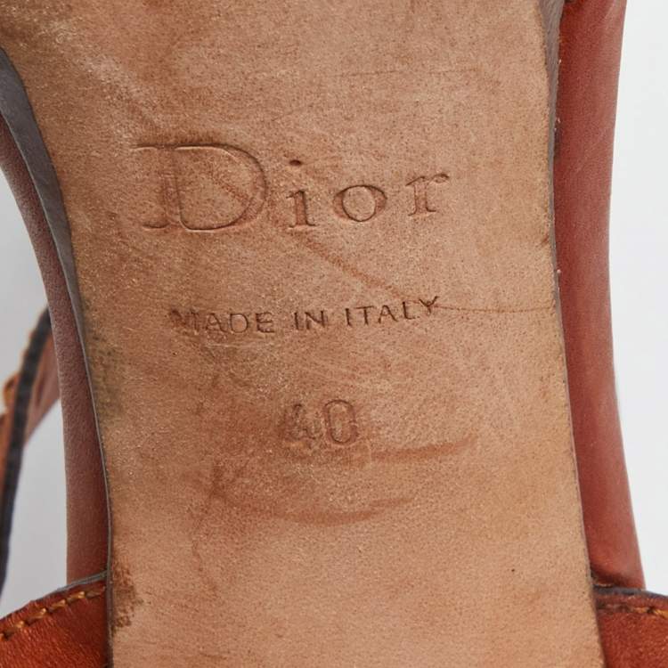 Pre Owned Dior Dark Orange Leather Ankle Strap Sandals Size 40 