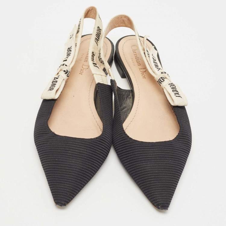 Pre Owned Dior Black Canvas Jadior  Slingback Flat Sandals Size 39