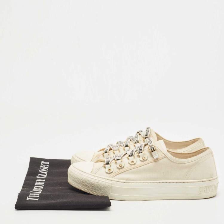 Pre Owned Dior White Canvas Walk'n'Dior Low Top Sneakers Size 37